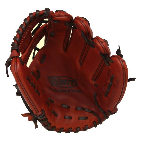 Inside view of a red baseball glove with Brett and Professional Series branding.