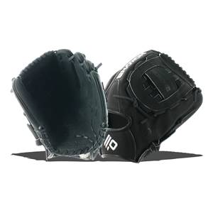 Front view of black baseball gloves with white stitching and visible Nokona branding.