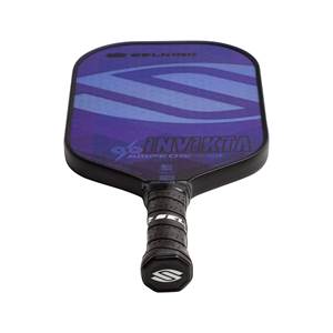 Top-down view of a purple pickleball paddle with INV IKTA text and a black grip.