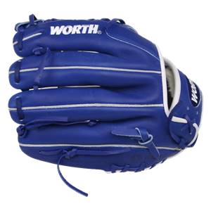 Front view of a royal blue Worth glove with white stitching and a white interior.