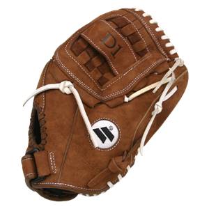 Top-down view of a brown baseball glove with D1 branding and a white W logo.