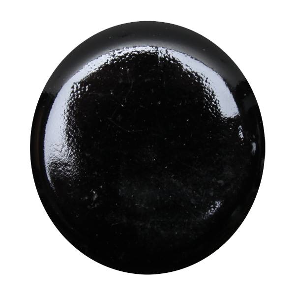 Top-down view of a black baseball bat end with a glossy finish.