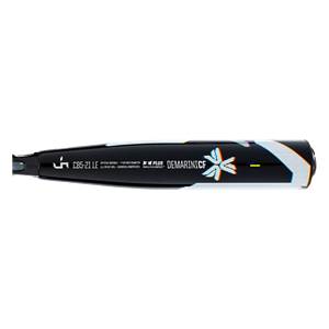 Side view of a black baseball bat with CB5-21 LE, PLUS, and DEMARINICF text.