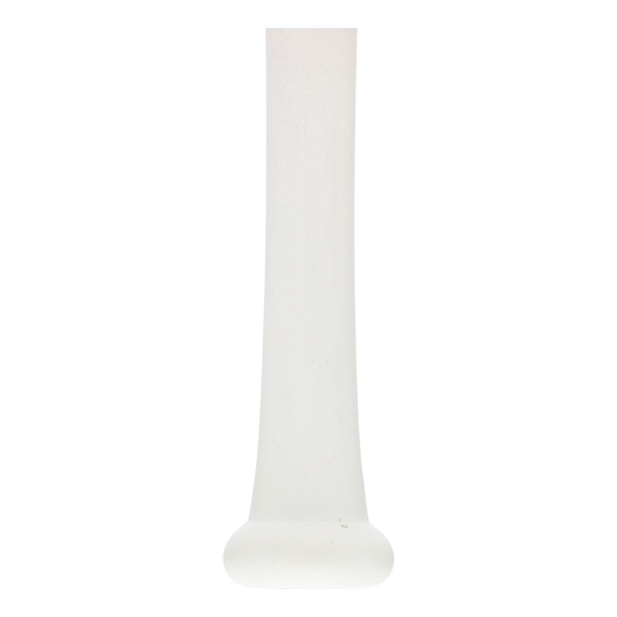 Front view of a white training bat with a tapered barrel and rounded knob.