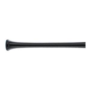 Side view of a black baseball bat with a smooth finish and tapered handle.