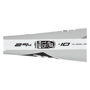 Side view of a silver baseball bat with USSSA, BPF 1.15, and -10 markings.
