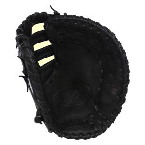Top-down view of a black first base mitt with TPX PRO and Louisville branding.