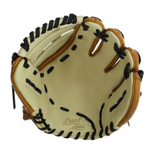 Top-down view of a tan baseball glove with black lacing and Capitol Series text.