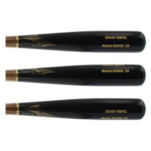 Top-down view of three black baseball bats with gold Pinnacle Sports logos and SELECT MAPLE Model 858GB 30 text.