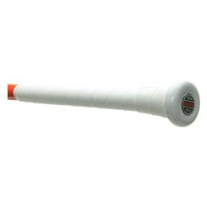 Side view of an orange baseball bat with a white grip and a white end cap showing 32 in and 29 oz.