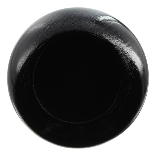 Top-down view of a black baseball bat with a smooth, rounded end.