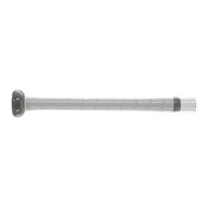 Side view of a white baseball bat with a gray grip and black end cap.