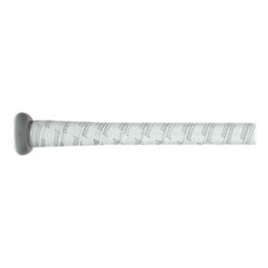 Side view of a gray baseball bat with a white grip featuring repeating Marucci text.