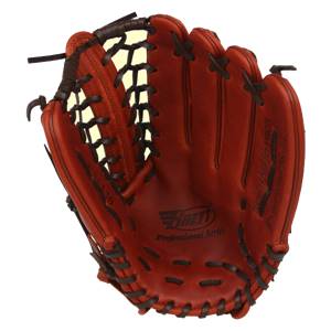 Front view of a brown Brett Professional Series baseball glove with dark brown lacing and a Brett logo.