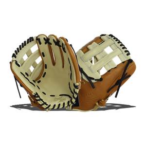 Top-down view of tan and cream baseball gloves with black lacing and Capitol Series text.