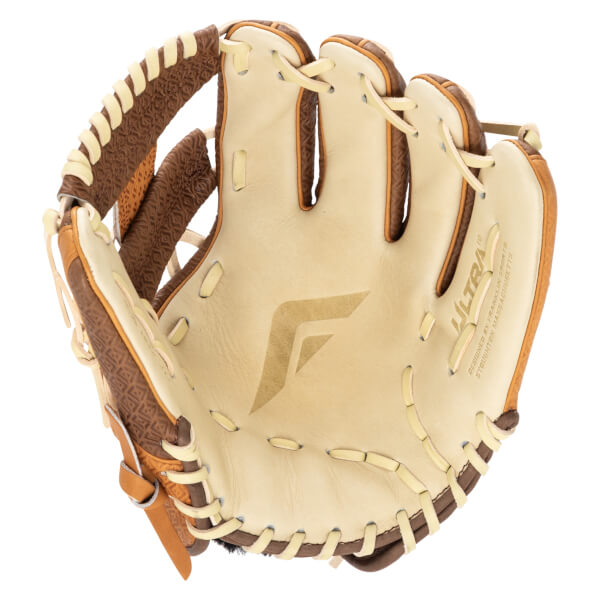Top-down view of a tan baseball glove with brown accents, a large "F" logo, and "ULTRA FG" text.