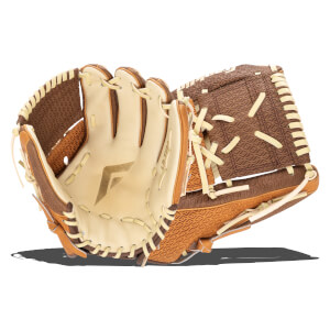 Open view of a brown and tan baseball glove with a diamond pattern and visible "ULTRA" text.