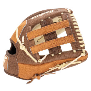 Side view of a brown baseball glove with a textured pattern and "Franklin" logo.