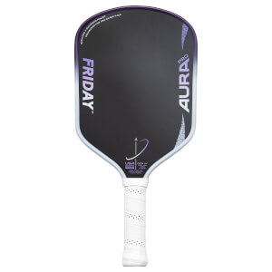 Front view of the Friday Aura Pro paddle, showing the black face with white "FRIDAY" and "AURA PRO" text.