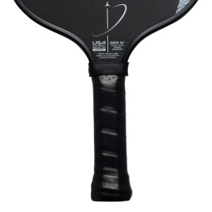 Front view of a black pickleball paddle showing "USA PICKLEBALL APPROVED", "GEN IV FOAM TECH", "16MM WIDEBODY", and "PATENT PENDING".