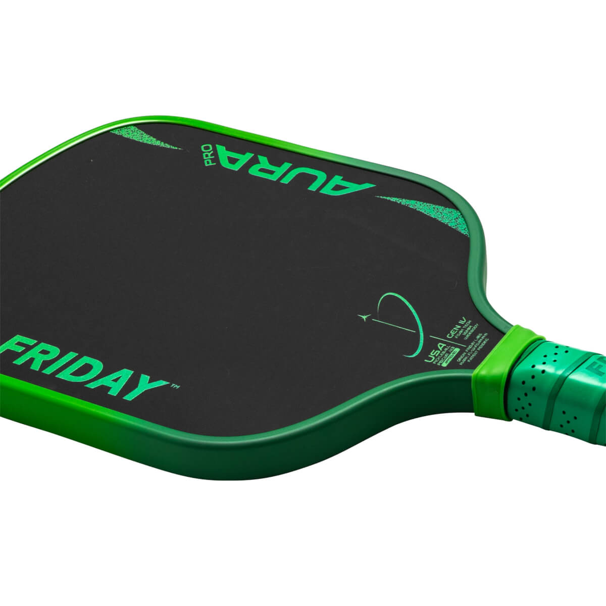 Top-down view of the paddle's face showing "FRIDAY" and "PRO AURA" in green.