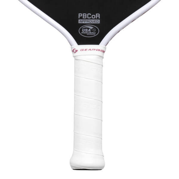 Close-up of the handle and top of the paddle showing "PbcOr Approved" and "USA Pickleball Approved" logos.