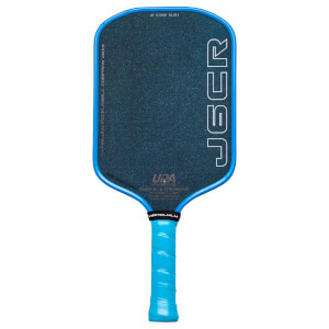 Front view of a blue pickleball paddle with "JBER" and "HONOLULU" text.