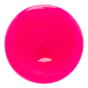 Top-down view of a vibrant pink baseball bat end cap with a glossy finish and a subtle concentric ring.