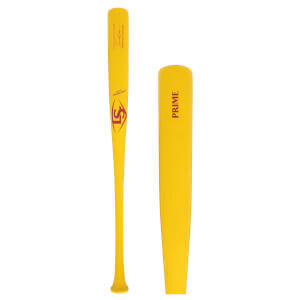 Side view of a yellow Louisville Slugger baseball bat with "PRIME" in red lettering.