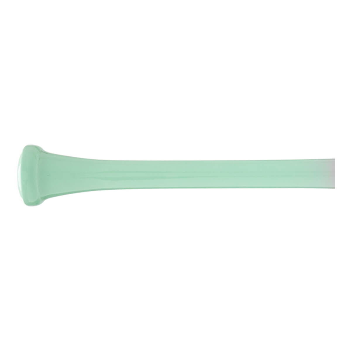 Side view of a light green baseball bat with a distinct knob and a barrel fading to white.