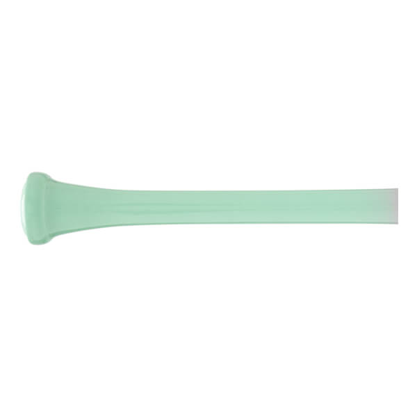 Side view of a light green baseball bat with a distinct knob and a barrel fading to white.