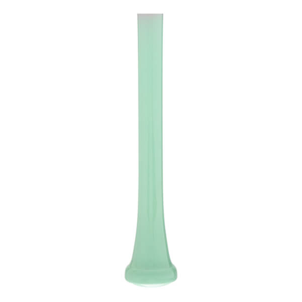 Front view of a light green baseball bat with a long, slender barrel and a flared knob.