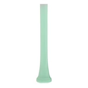 Front view of a light green baseball bat with a long, slender barrel and a flared knob.