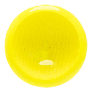 Top-down view of a bright yellow baseball bat end with a glossy finish and visible wood grain texture.