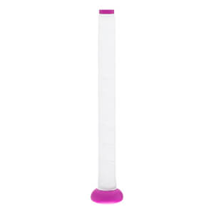 Full view of a white textured softball bat grip with a magenta knob and end cap.
