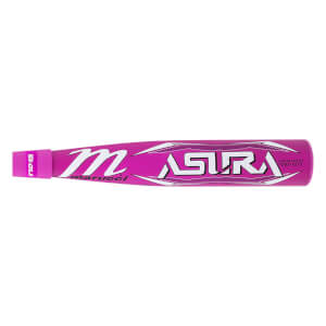 Side view of a berry crush fastpitch softball bat with a white Marucci M logo and jagged ASURA text.