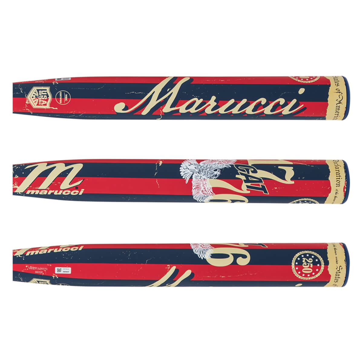 Top view shows the Marucci logo and USA Softball certification.
