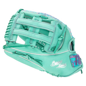 Front view of a mint green glove featuring an H-web design, "12.75" and "Cypress Series" text, and a vibrant Lizard Skins logo on the wrist strap.