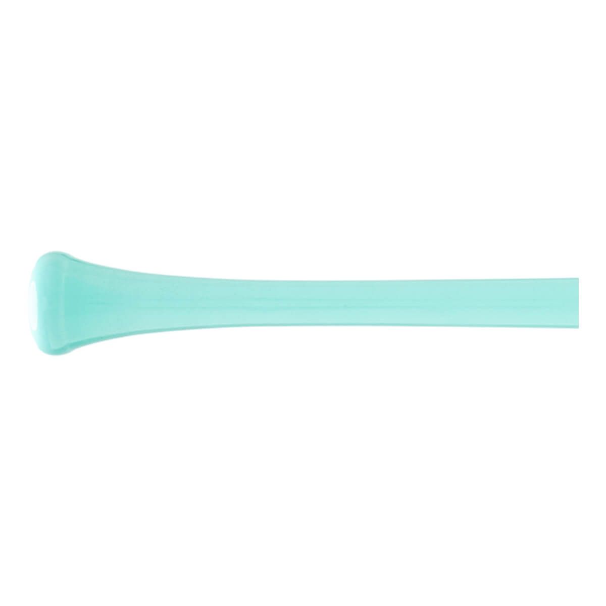 Side view of a mint green baseball bat with a rounded knob and a smooth, tapering barrel.