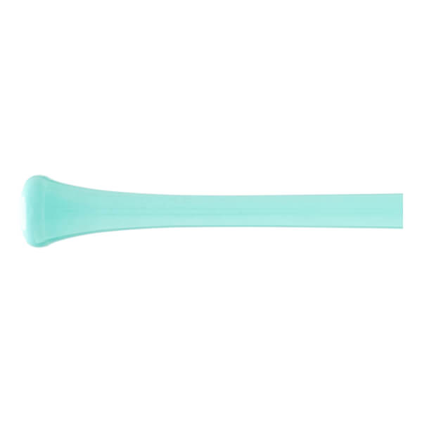 Side view of a mint green baseball bat with a rounded knob and a smooth, tapering barrel.
