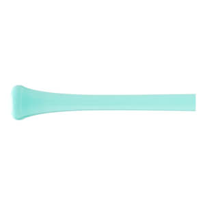 Side view of a mint green baseball bat with a rounded knob and a smooth, tapering barrel.