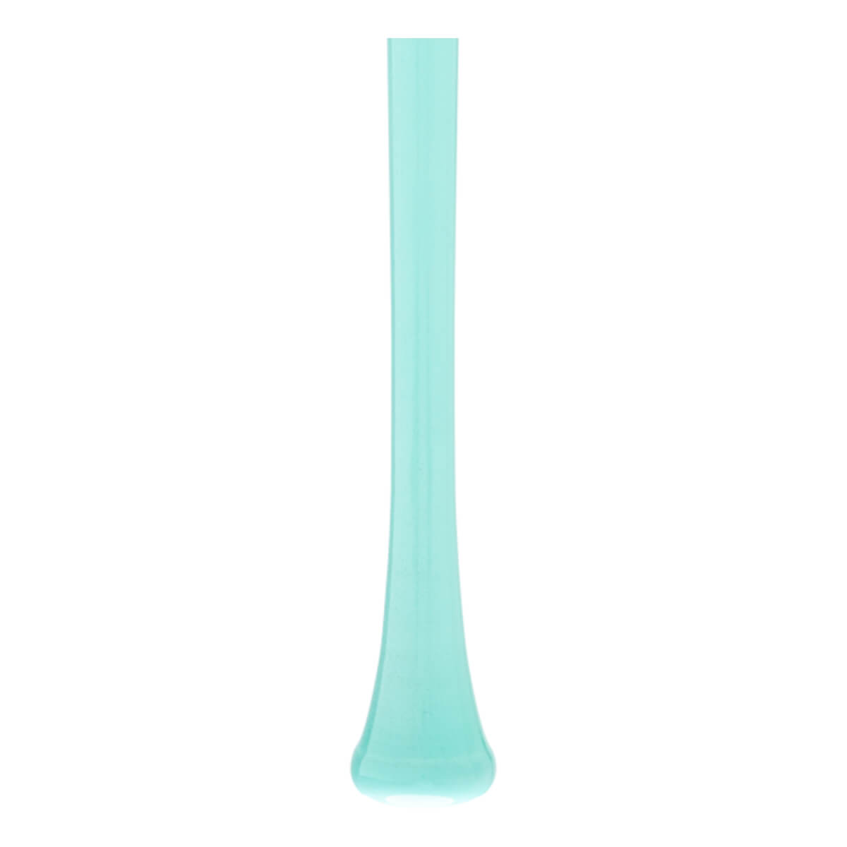 Full side view of a light blue baseball bat with a slender profile and a flared knob.