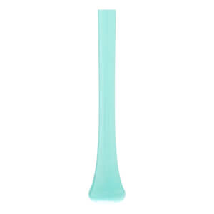 Full side view of a light blue baseball bat with a slender profile and a flared knob.