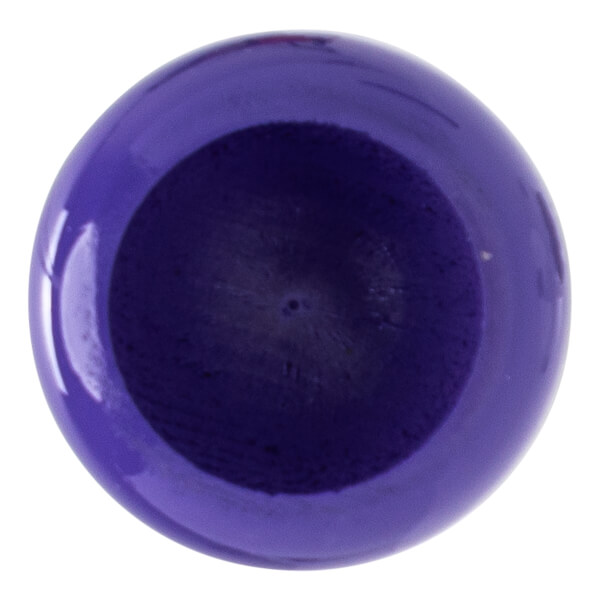 Barrel end view of a glossy purple baseball bat with a darker, textured wood interior and a small center hole.