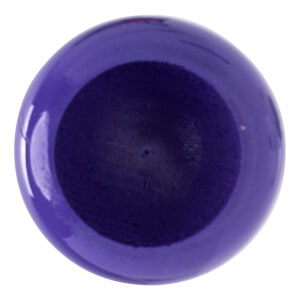 Barrel end view of a glossy purple baseball bat with a darker, textured wood interior and a small center hole.