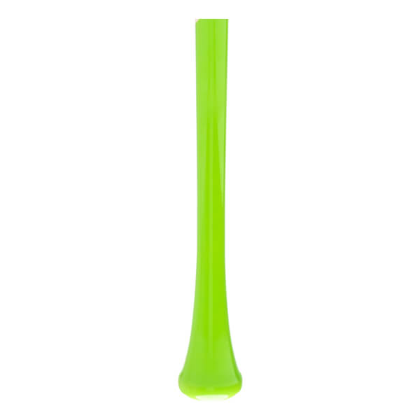 Full view of a bright green baseball bat with a glossy finish and a flared knob.