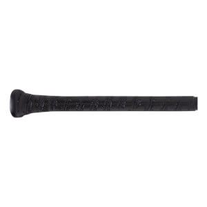 Side view of a black grip with a textured pattern and a red end cap.