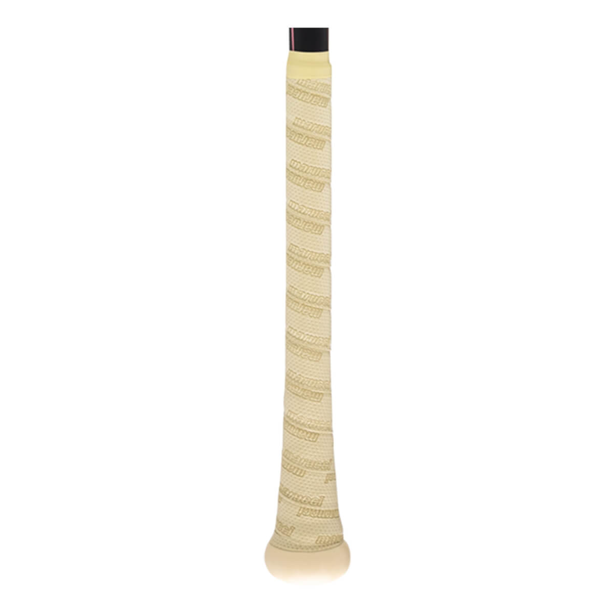 Side view of a baseball bat grip with repeating "Marucci" text and a textured pattern.