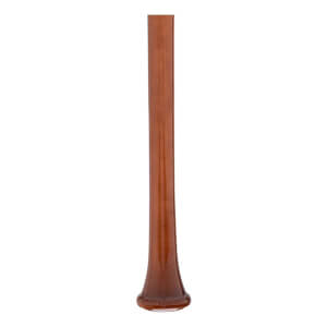Full length view of a brown baseball bat with a glossy finish, cylindrical barrel, and flared knob.