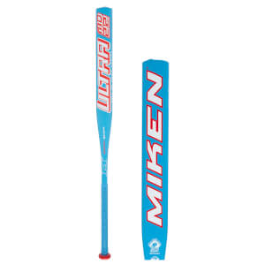 Front view of a blue Miken Ultra bat with red and white lettering, showing "ULTRA 99" and "HALL OF FAME SERIES".